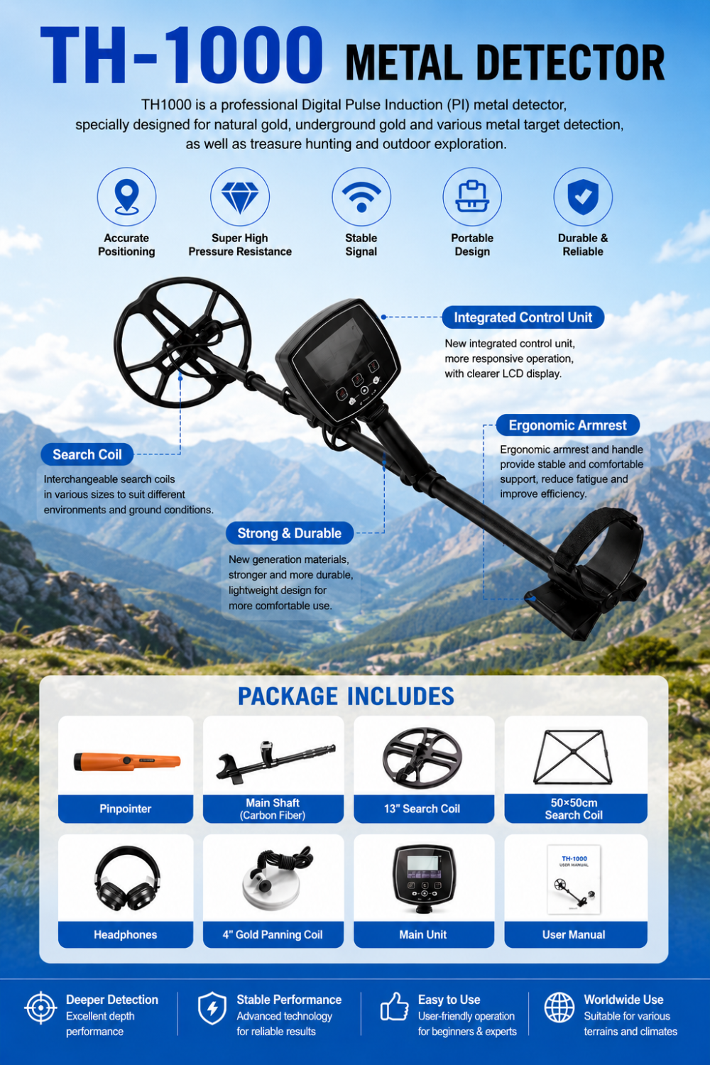 TREASURE HUNTER PULSED METAL DETECTOR TH-1000